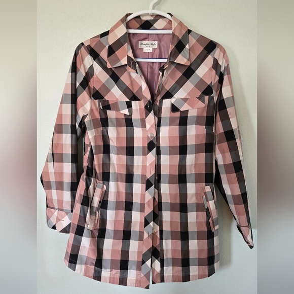 Simple Life Pink Plaid Raincoat Size Medium - Picture 1 of 7